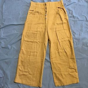 U2B wide leg, cropped, button up linen pants, size M, colour: Mustard yellow
